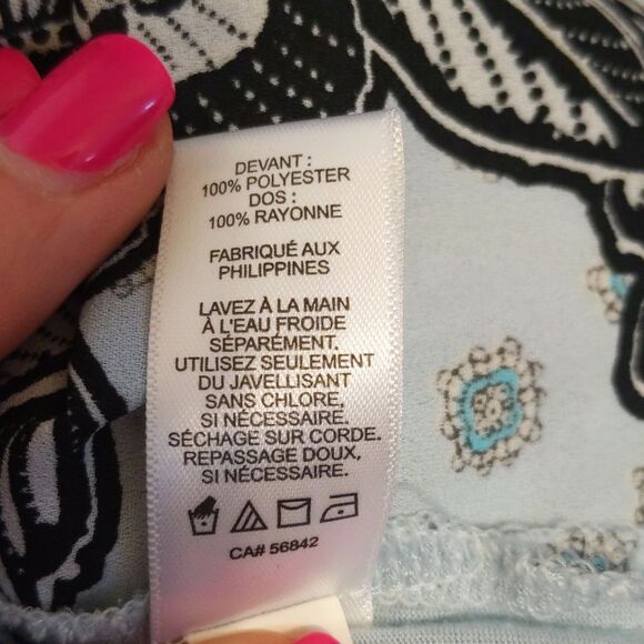 Express flutter sleeve v-neck top, powder blue w/ black paisley print,  size L - Picture 6 of 8